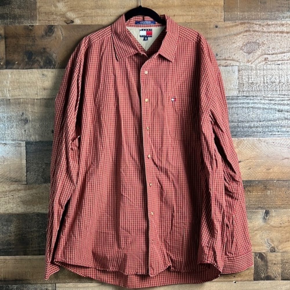 Tommy Hilfiger Red‎ Plaid Long Sleeve Button Down Shirt Men's Size XXL
